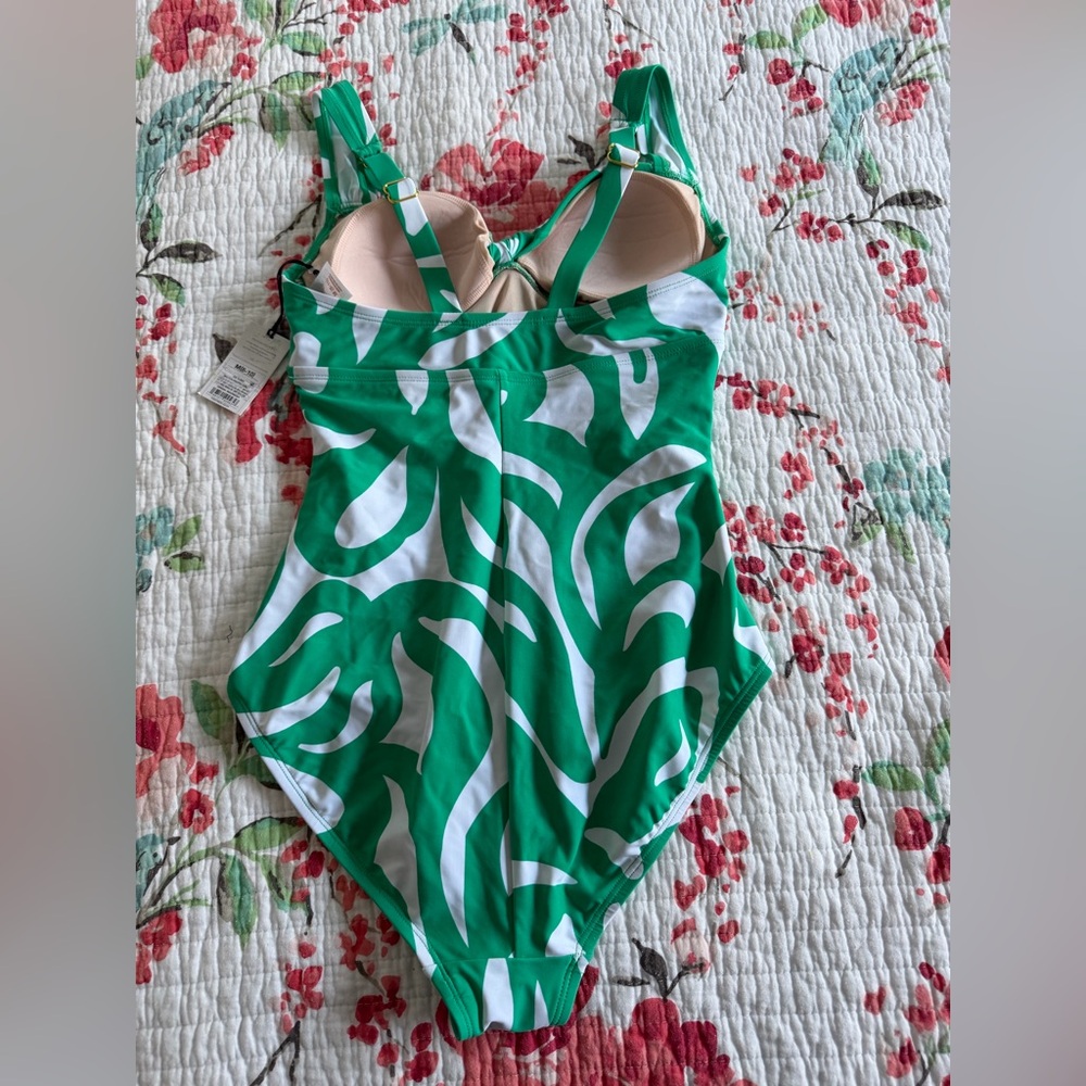 Shade shore one piece bathing suit in white and green with gold tone design - Picture 2 of 10